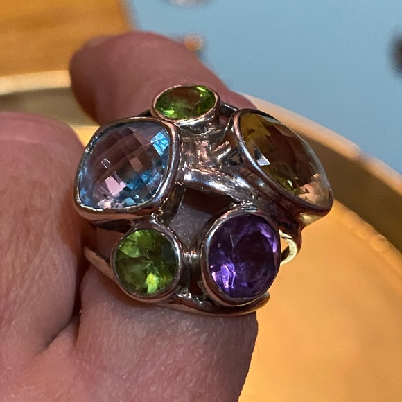 FINAL PRICE Chunky Indonesian Sterling Silver multi gem ring 7.5, stunning! - Picture 10 of 15